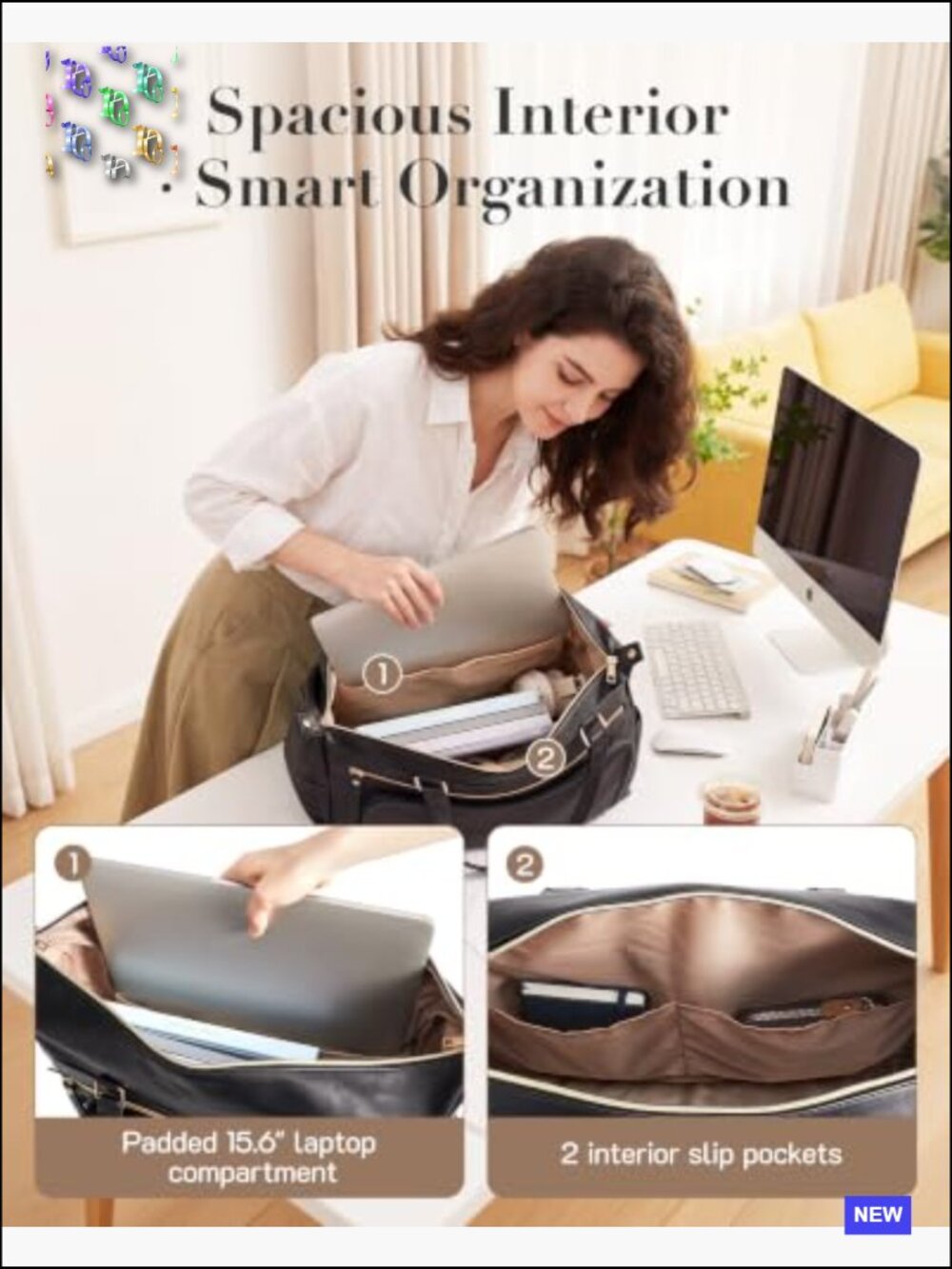 15.6" Laptop Tote Briefcase Work Bag Convertible Backpack Shoulder Leather - Picture 5 of 7